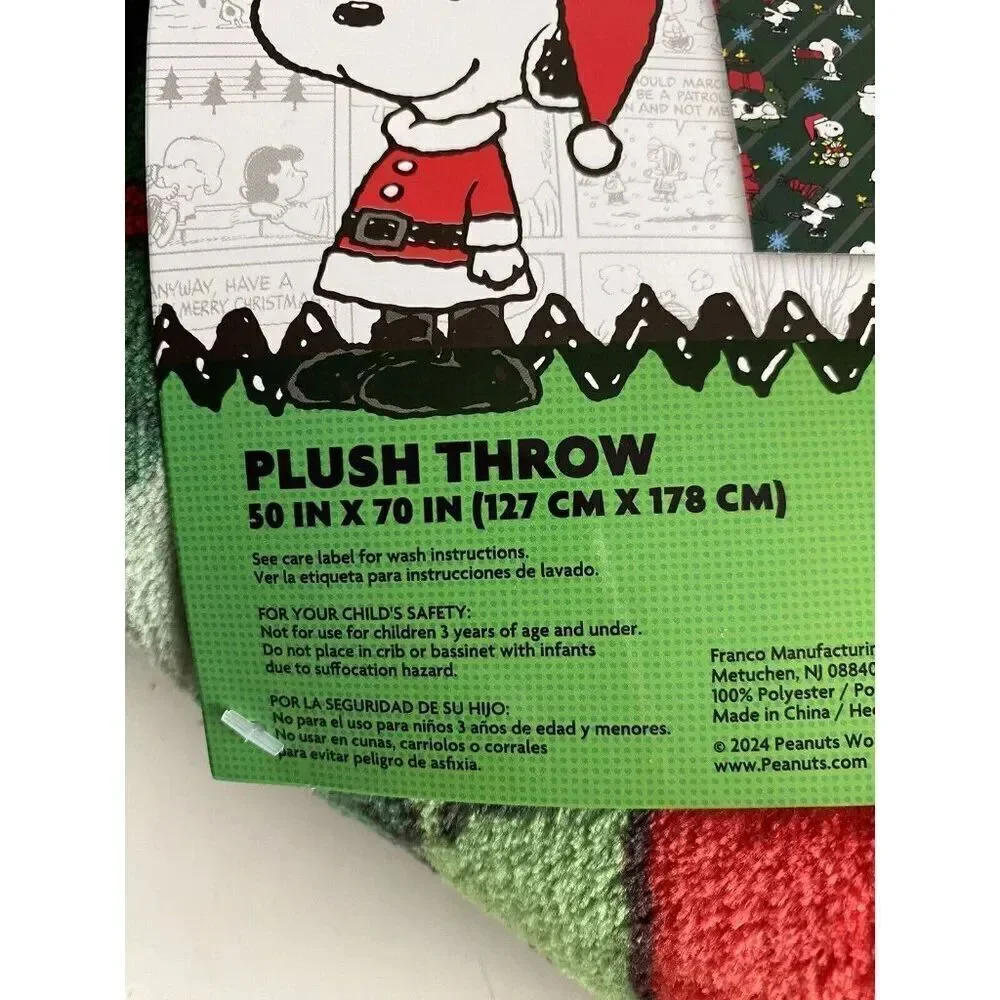 Peanuts Snoopy Christmas Lights Dog House‎ Santa Soft Throw Blanket 50 X 70” NEW